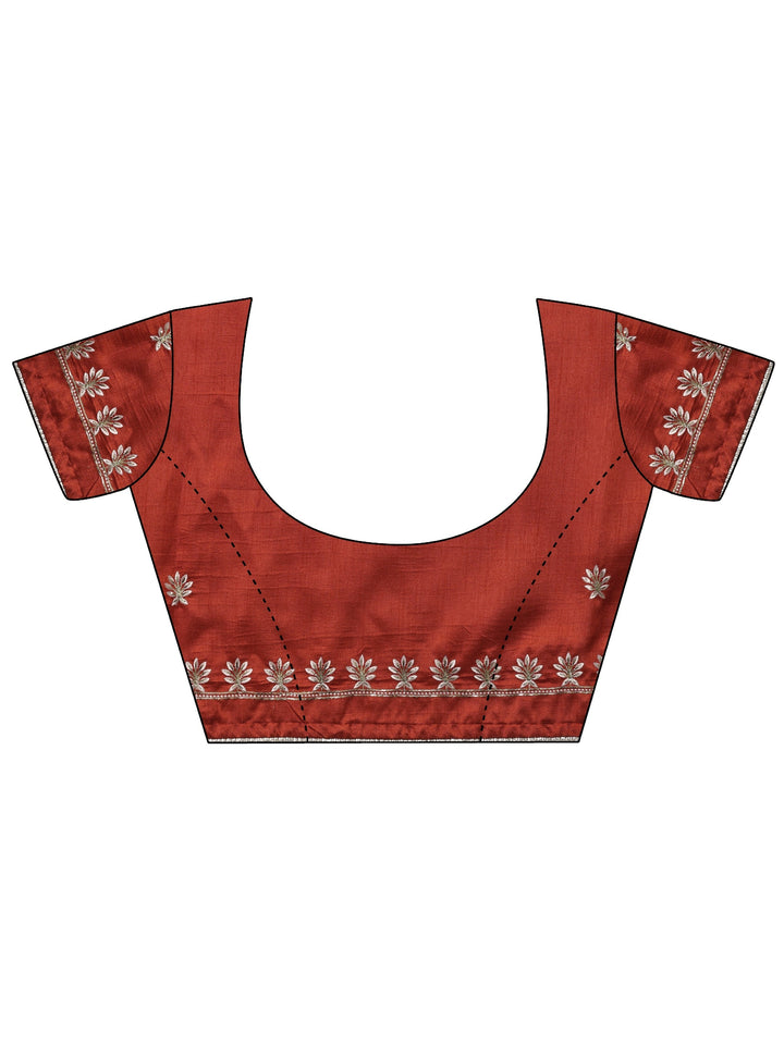 Orange Embroidered Organza Saree With Unstitched Blouse Piece