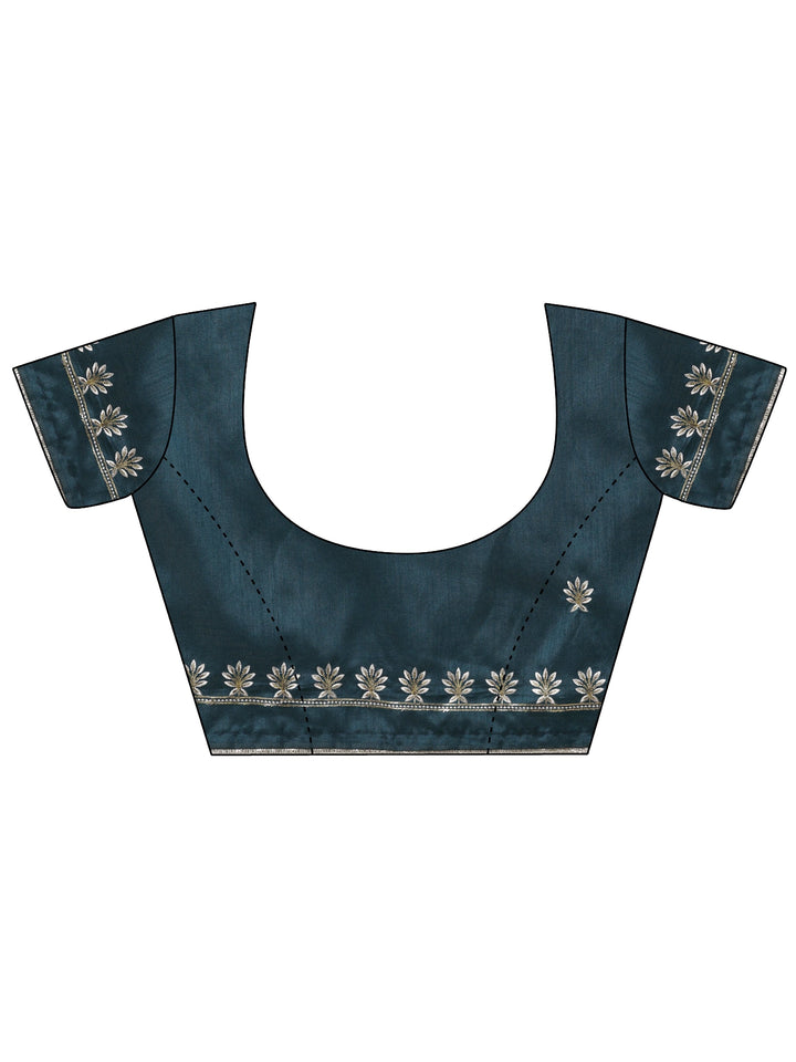 Teal Embroidered Organza Saree With Unstitched Blouse Piece