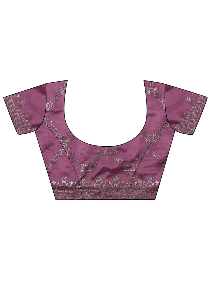 Mauve Embroidered Silk Blend Saree With Unstitched Blouse Piece