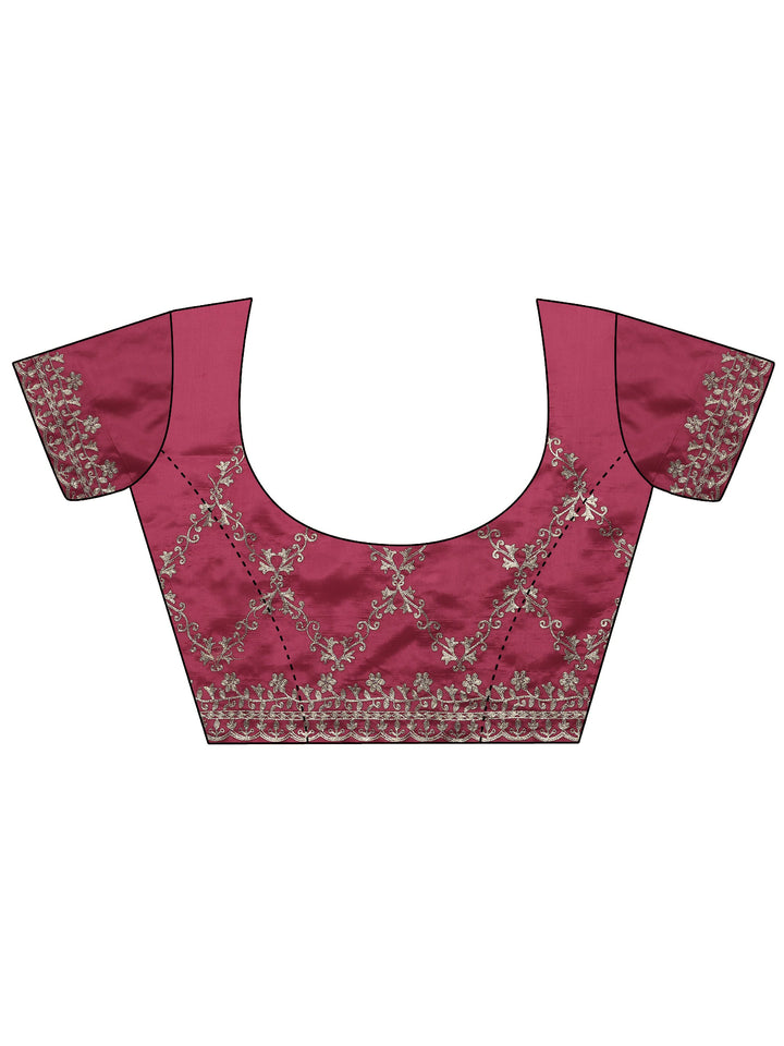 Pink Embroidered Silk Blend Saree With Unstitched Blouse Piece