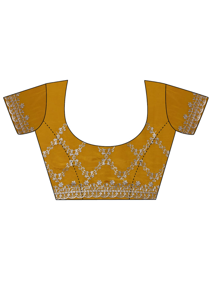 Mustard Embroidered Silk Blend Saree With Unstitched Blouse Piece
