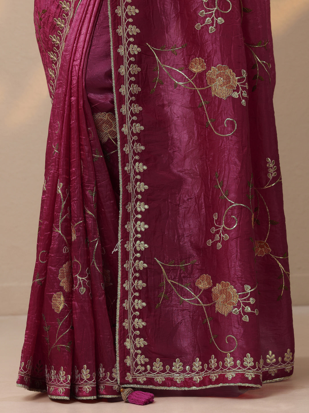 Pink Embroidered Organza Saree With Unstitched Blouse Piece