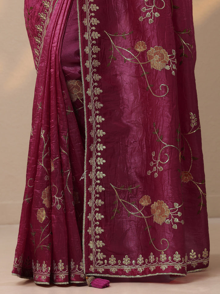Pink Embroidered Organza Saree With Unstitched Blouse Piece