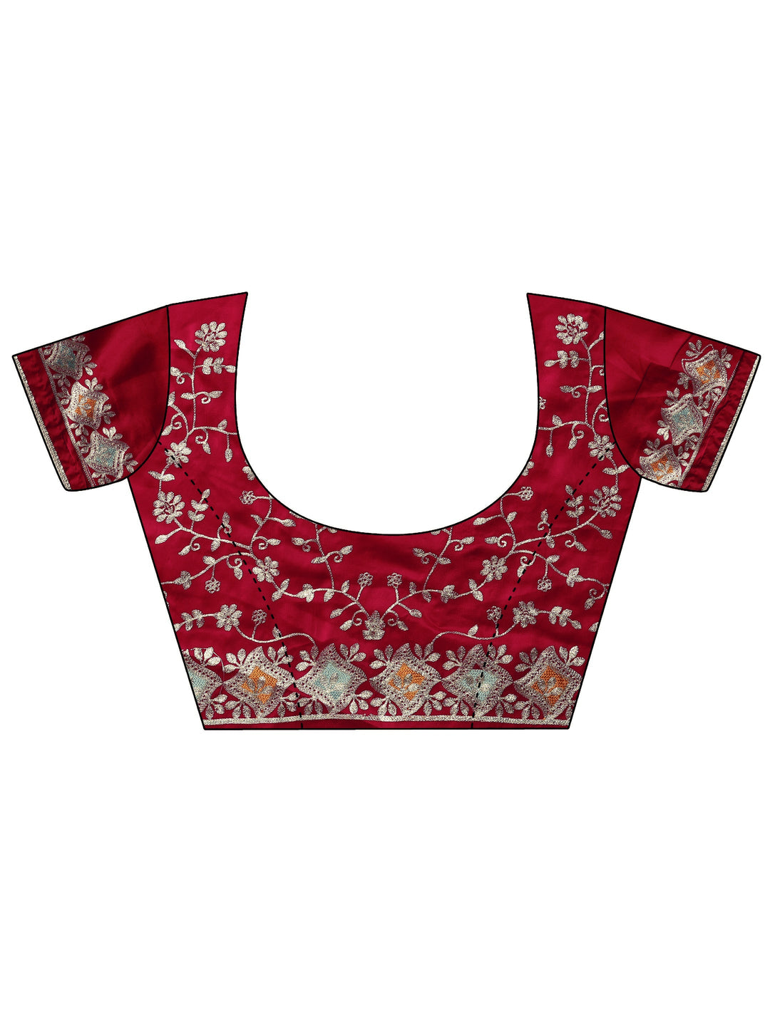 Red Embroidered Satin Saree With Unstitched Blouse Piece