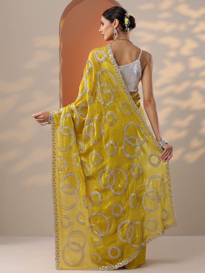 Yellow Embroidered Organza Saree With Unstitched Blouse Piece