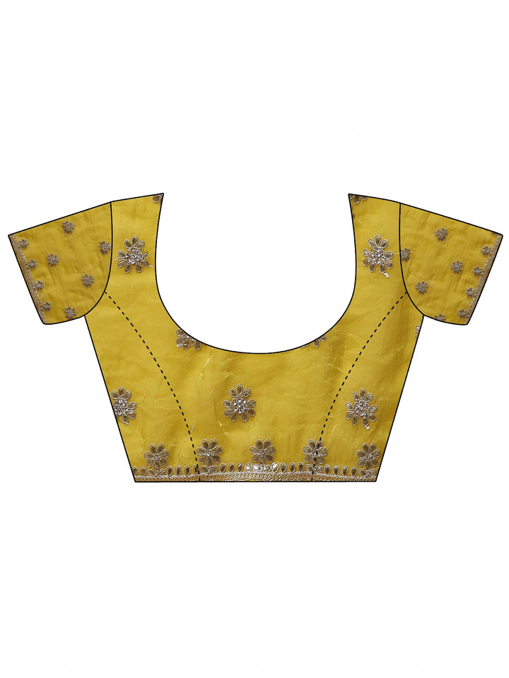 Yellow Embroidered Organza Saree With Unstitched Blouse Piece