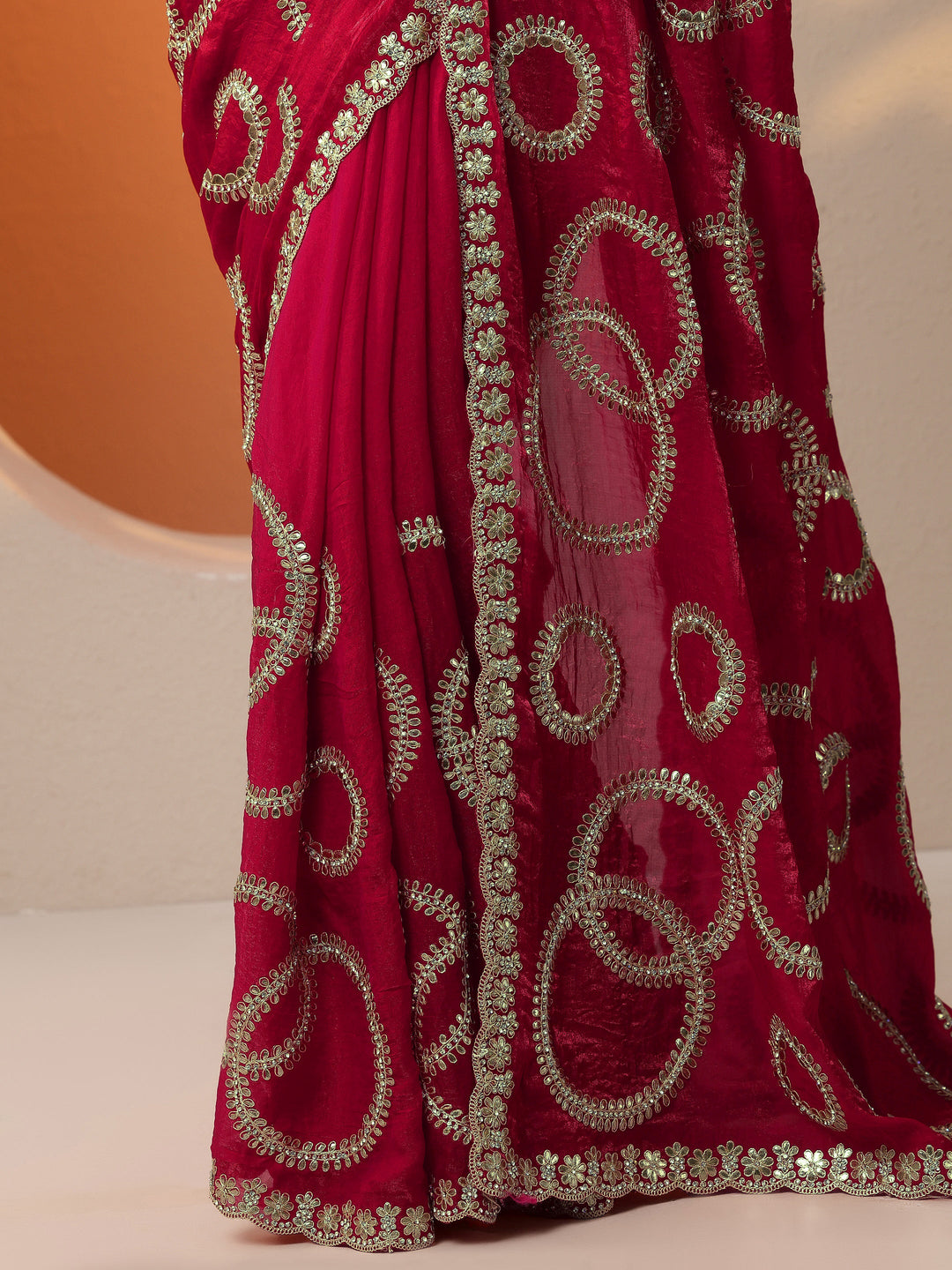 Pink Embroidered Organza Saree With Unstitched Blouse Piece