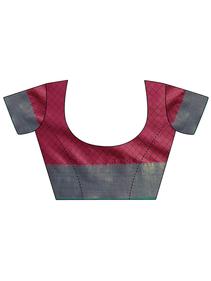 Magenta Woven Design Banarasi Silk Blend Saree With Unstitched Blouse Piece