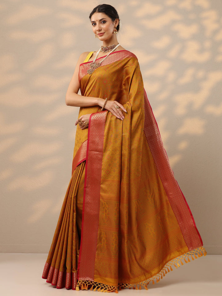 Mustard Woven Design Banarasi Silk Blend Saree With Unstitched Blouse Piece