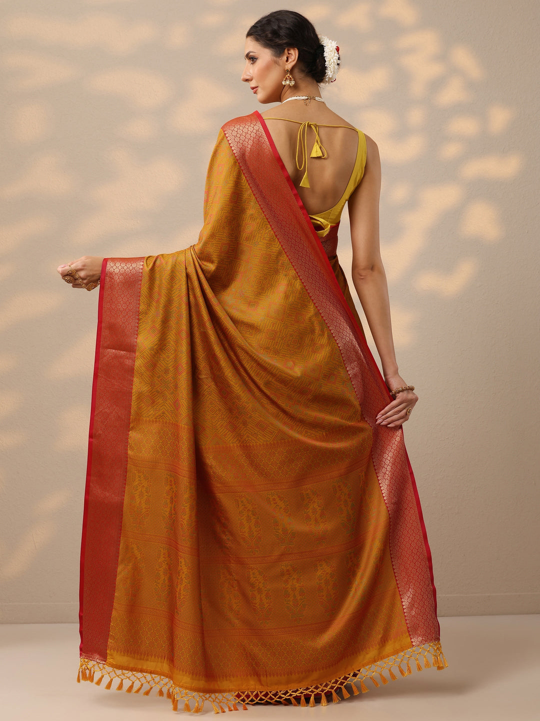Mustard Woven Design Banarasi Silk Blend Saree With Unstitched Blouse Piece