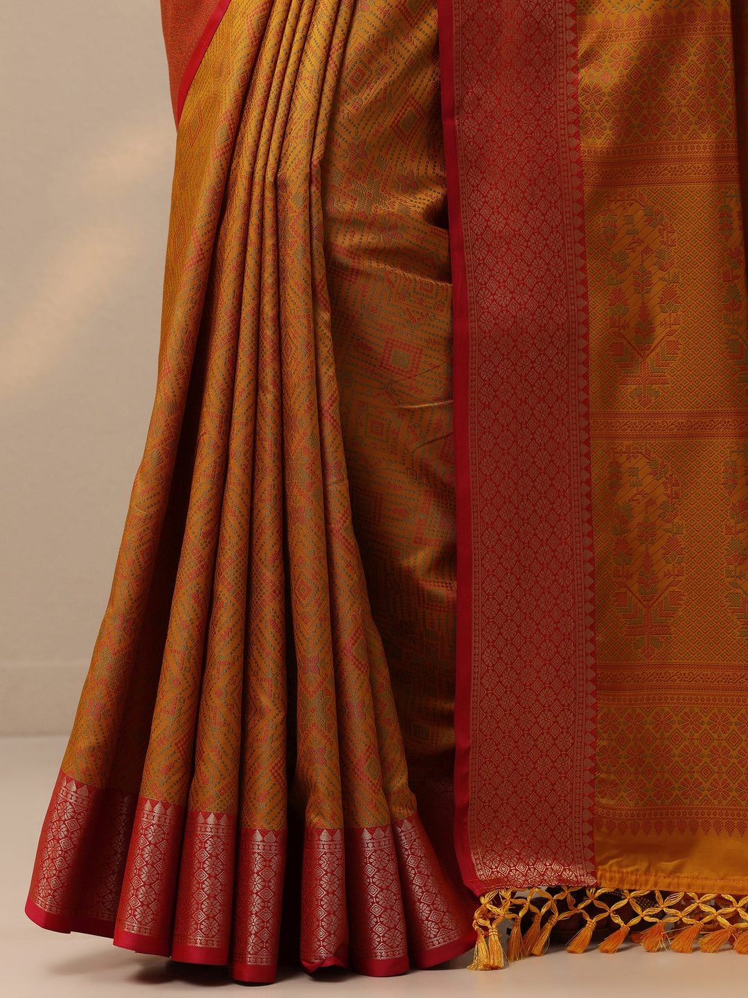 Mustard Woven Design Banarasi Silk Blend Saree With Unstitched Blouse Piece
