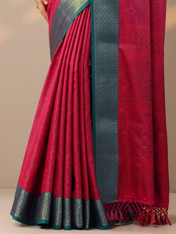 Pink Woven Design Banarasi Silk Blend Saree With Unstitched Blouse Piece