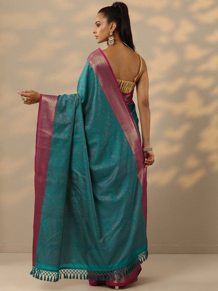 Blue Woven Design Banarasi Silk Blend Saree With Unstitched Blouse Piece