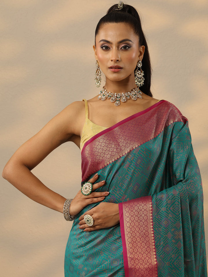 Blue Woven Design Banarasi Silk Blend Saree With Unstitched Blouse Piece