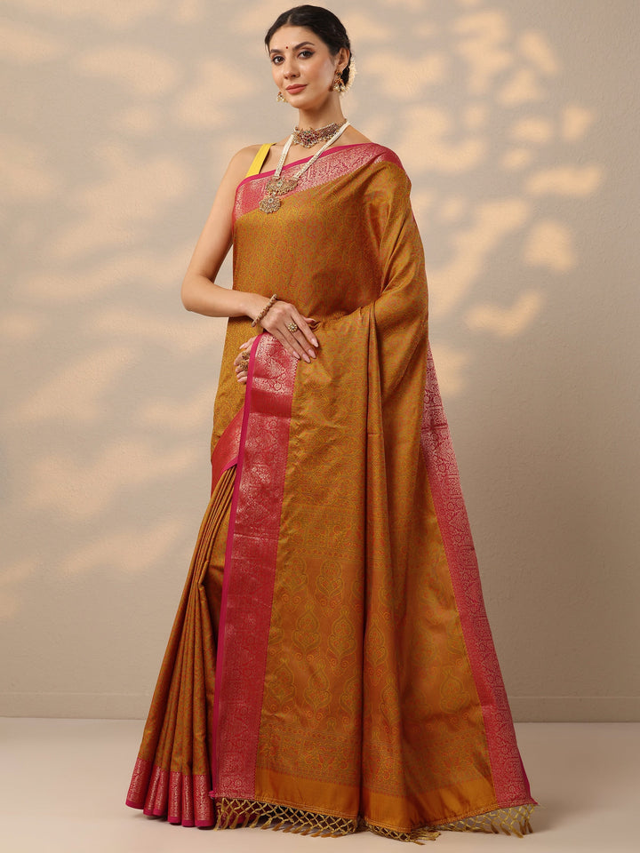 Mustard Woven Design Banarasi Silk Blend Saree With Unstitched Blouse Piece