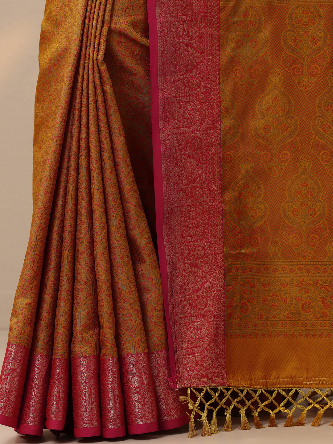 Mustard Woven Design Banarasi Silk Blend Saree With Unstitched Blouse Piece