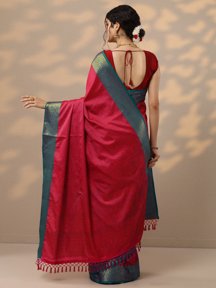 Red Woven Design Banarasi Silk Blend Saree With Unstitched Blouse Piece