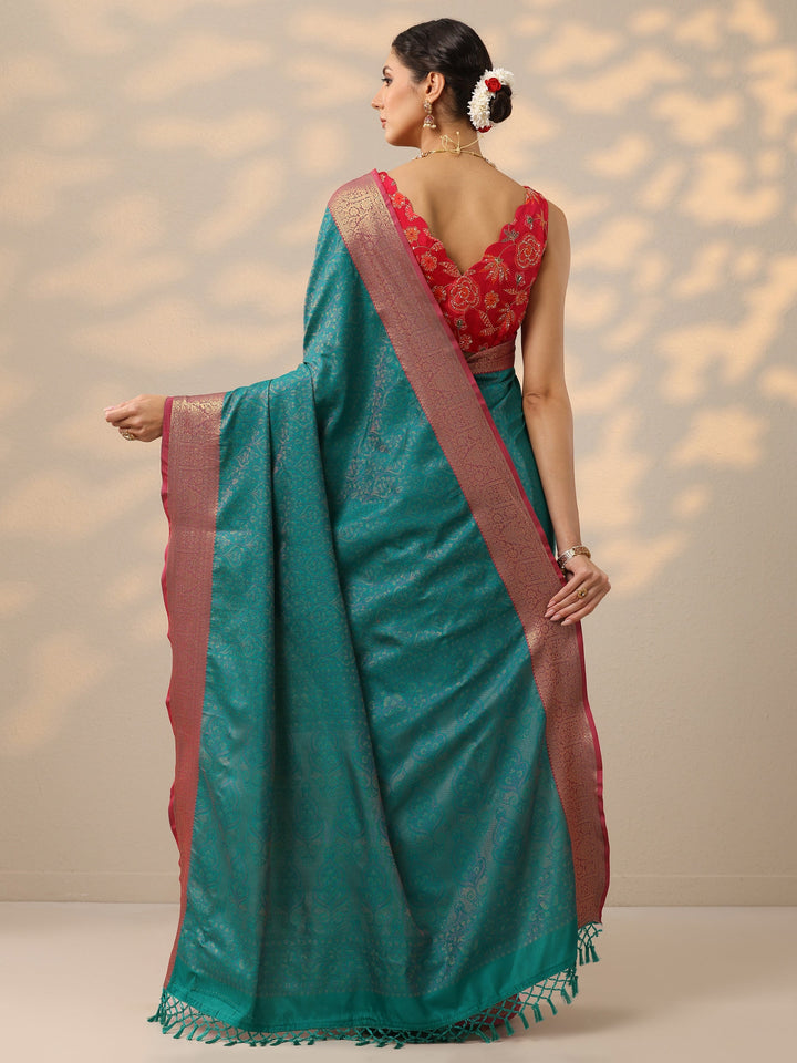 Blue Woven Design Banarasi Silk Blend Saree With Unstitched Blouse Piece