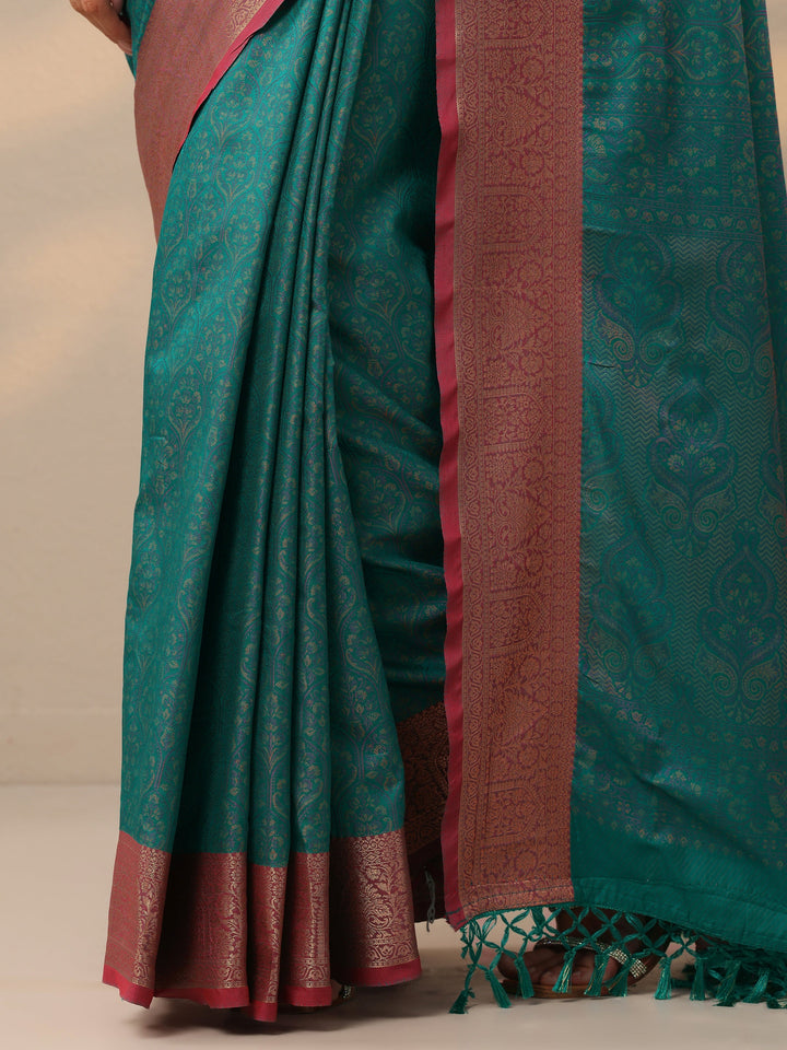 Blue Woven Design Banarasi Silk Blend Saree With Unstitched Blouse Piece