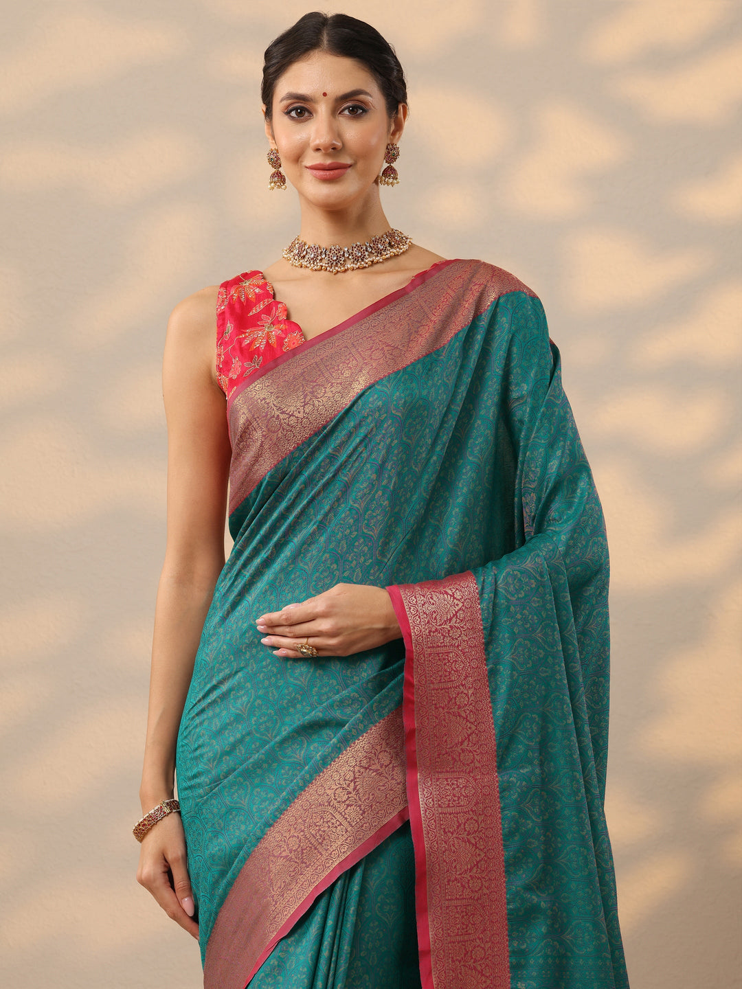 Blue Woven Design Banarasi Silk Blend Saree With Unstitched Blouse Piece