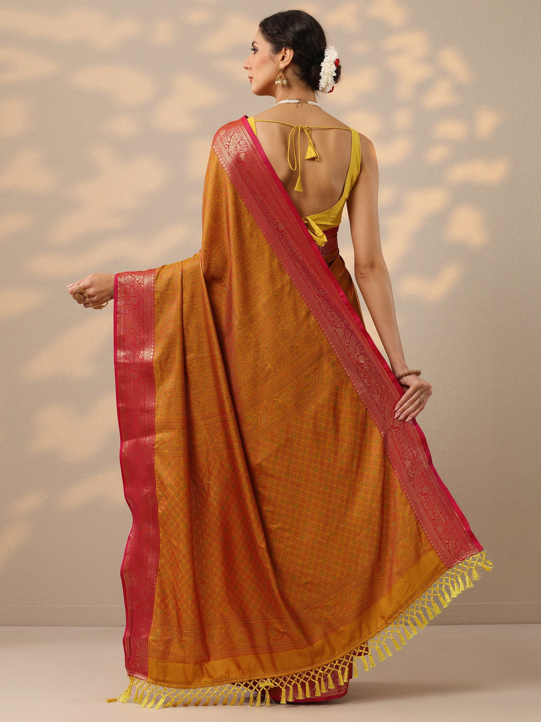 Mustard Woven Design Banarasi Silk Blend Saree With Unstitched Blouse Piece