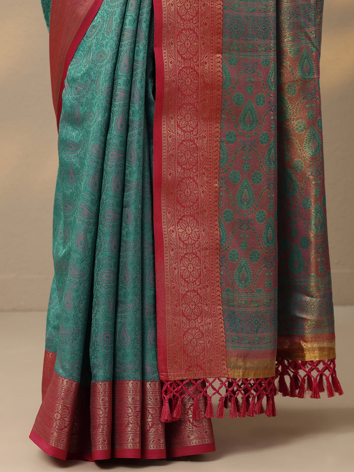 Blue Woven Design Banarasi Silk Blend Saree With Unstitched Blouse Piece