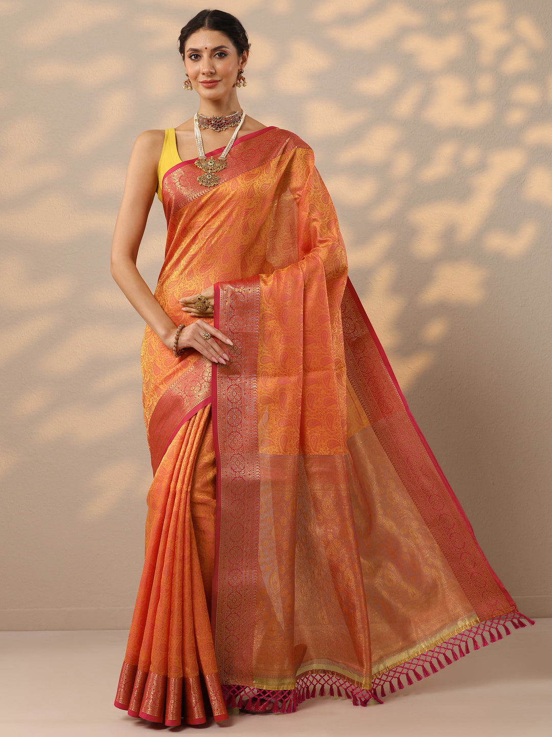 Mustard Woven Design Banarasi Silk Blend Saree With Unstitched Blouse Piece