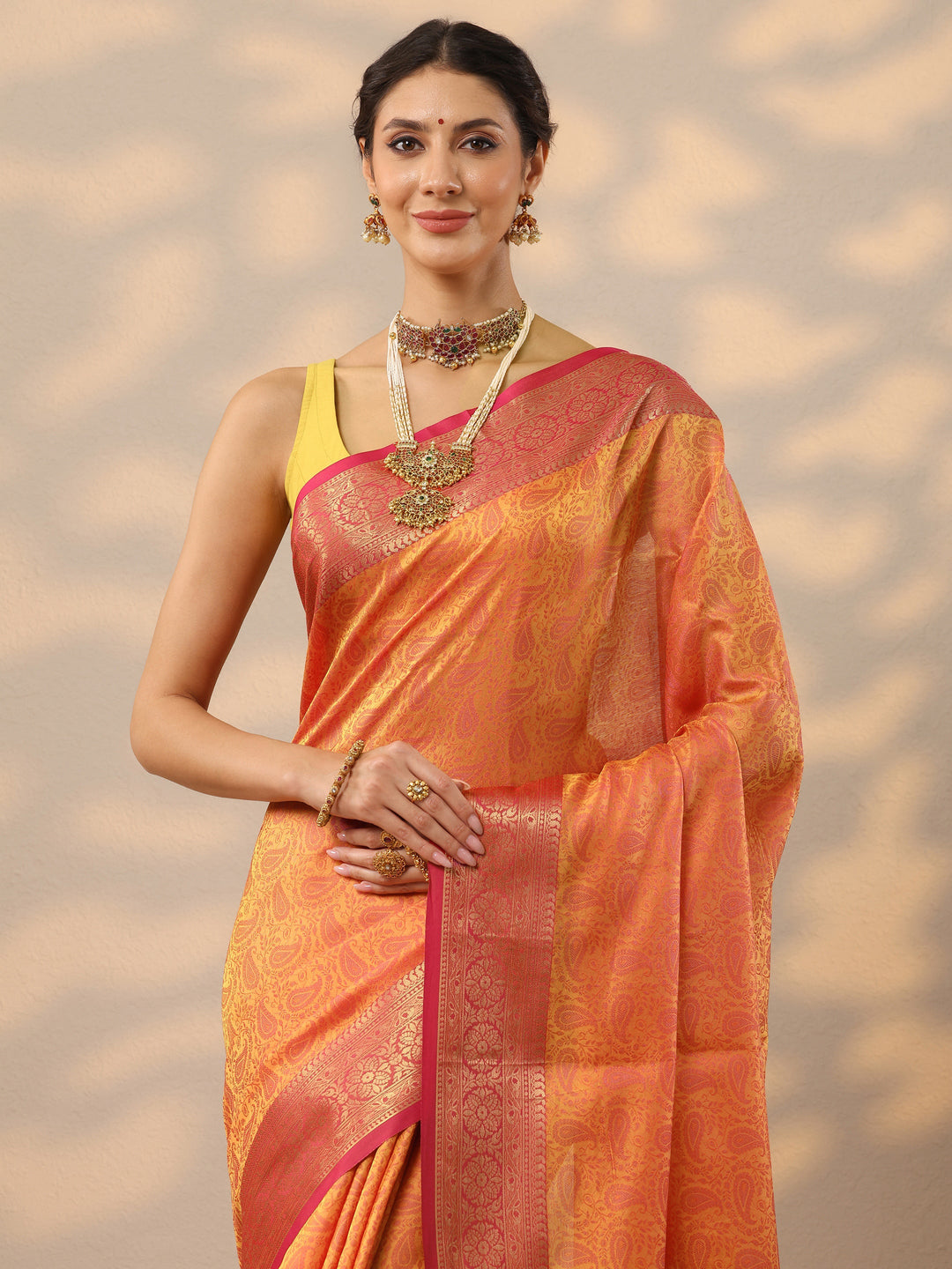 Mustard Woven Design Banarasi Silk Blend Saree With Unstitched Blouse Piece