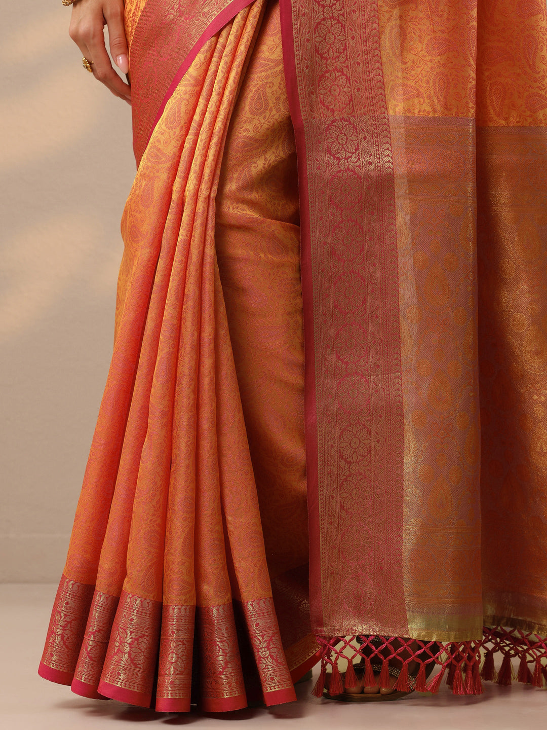 Mustard Woven Design Banarasi Silk Blend Saree With Unstitched Blouse Piece