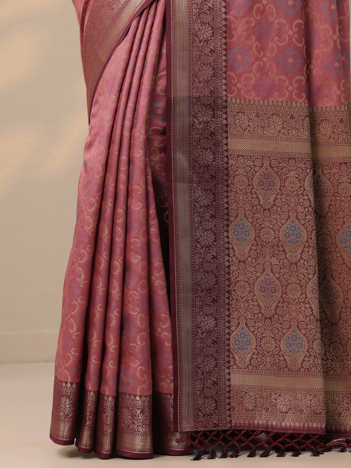 Mauve Woven Design Banarasi Silk Blend Saree With Unstitched Blouse Piece