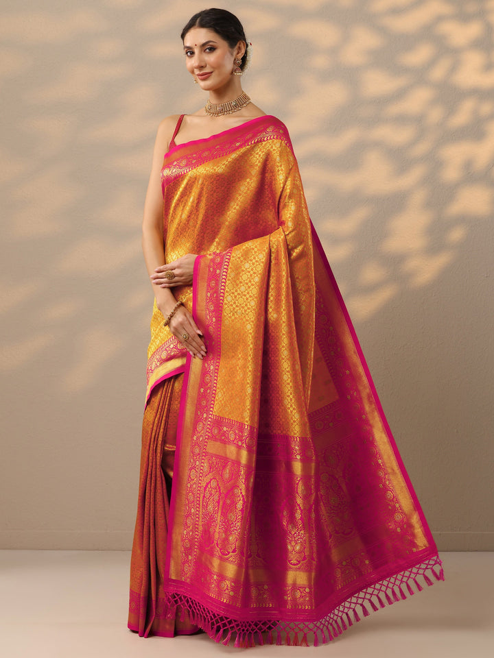 Mustard Woven Design Banarasi Silk Blend Saree With Unstitched Blouse Piece