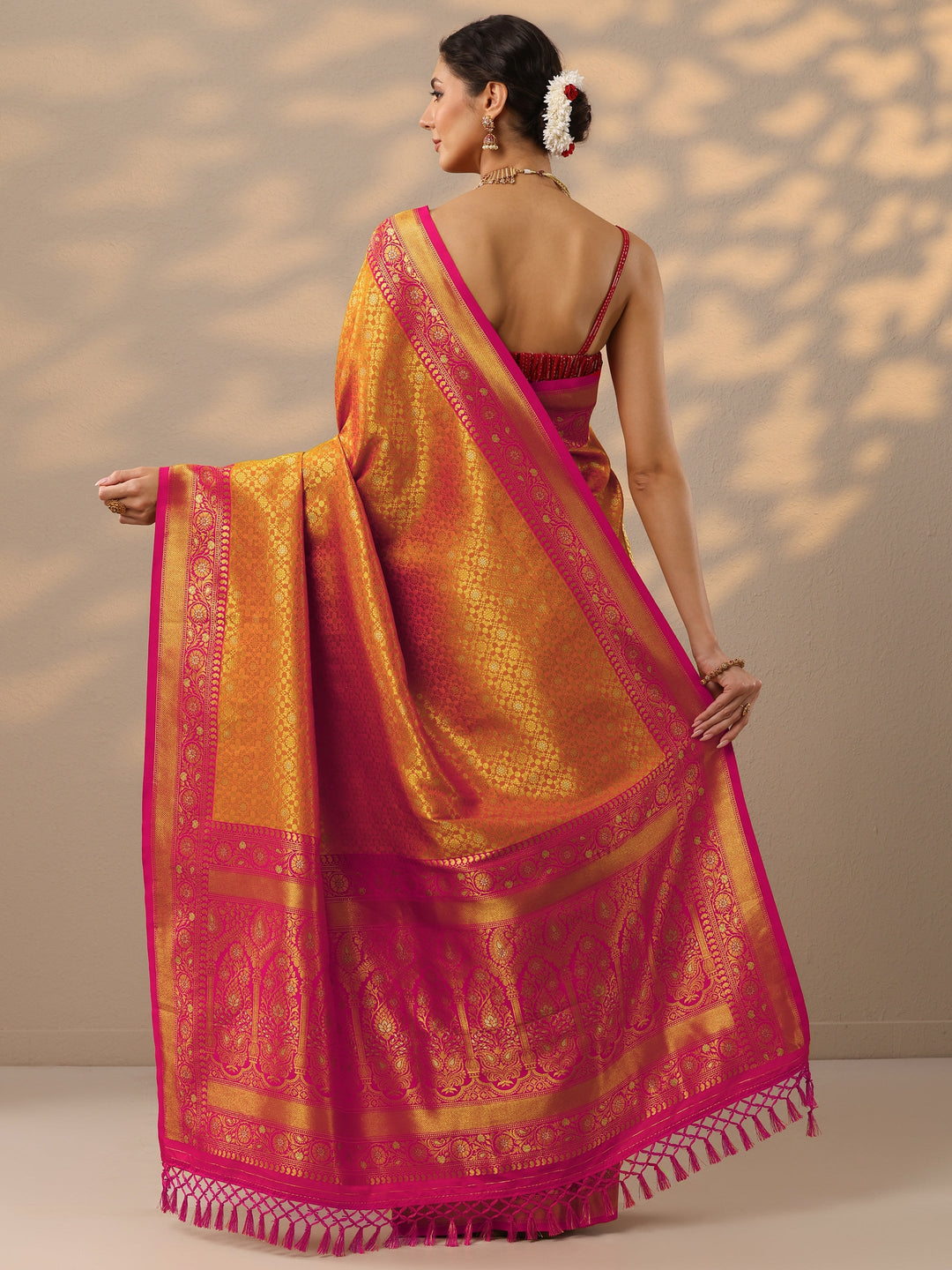 Mustard Woven Design Banarasi Silk Blend Saree With Unstitched Blouse Piece