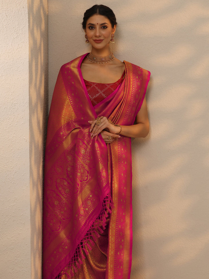 Mustard Woven Design Banarasi Silk Blend Saree With Unstitched Blouse Piece