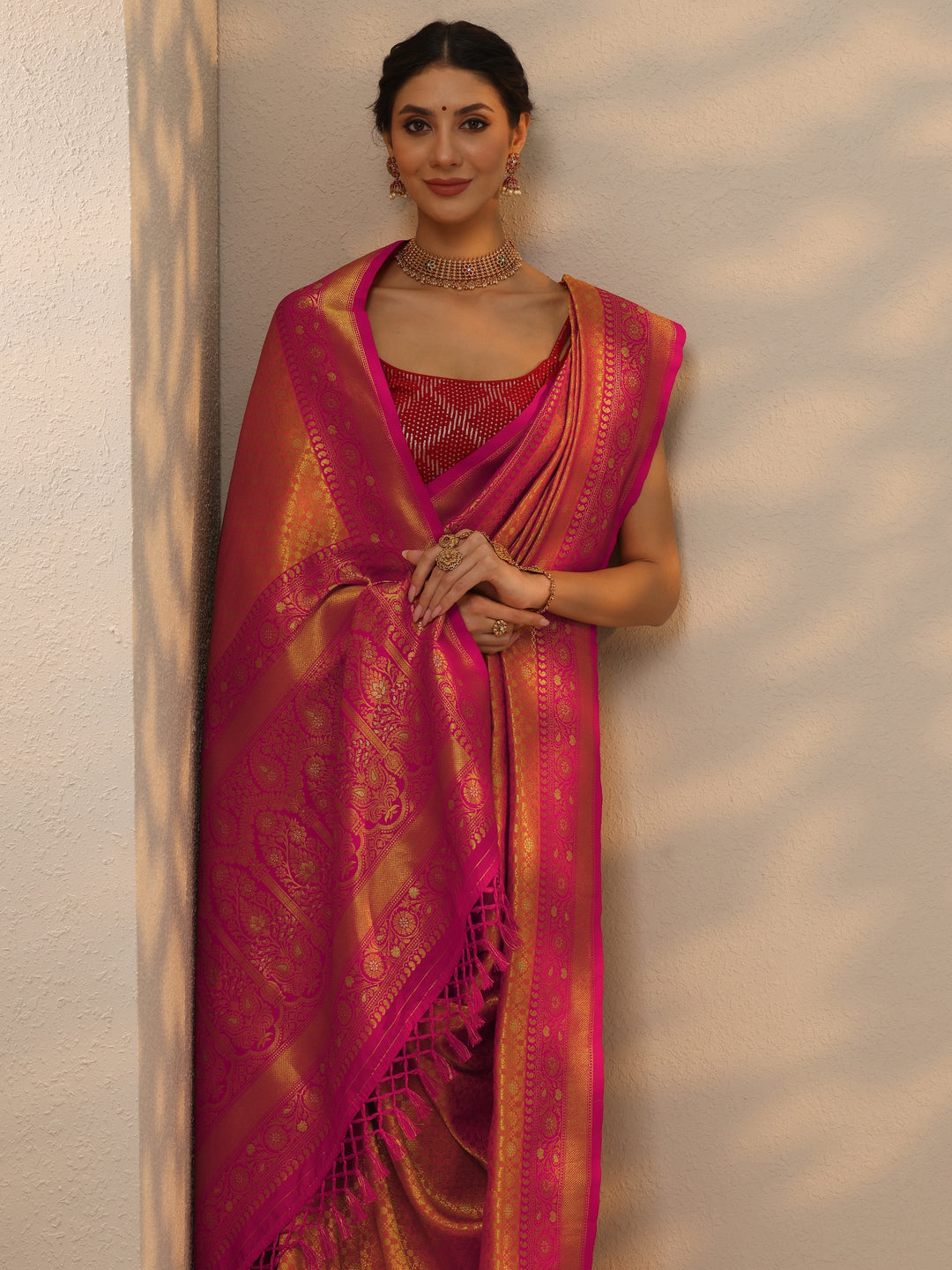 Mustard Woven Design Banarasi Silk Blend Saree With Unstitched Blouse Piece