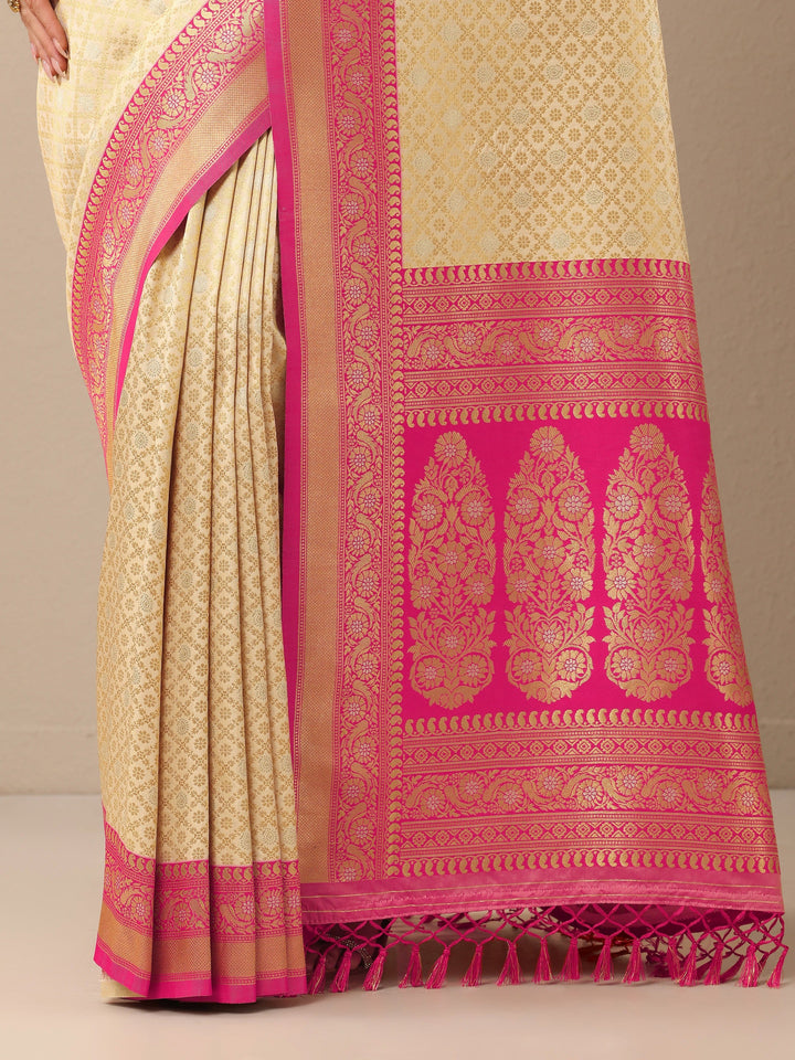 Beige Woven Design Banarasi Silk Blend Saree With Unstitched Blouse Piece