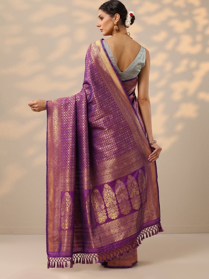 Purple Woven Design Banarasi Silk Blend Saree With Unstitched Blouse Piece