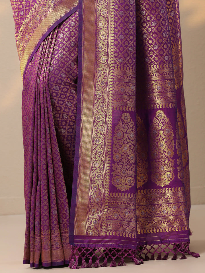Purple Woven Design Banarasi Silk Blend Saree With Unstitched Blouse Piece