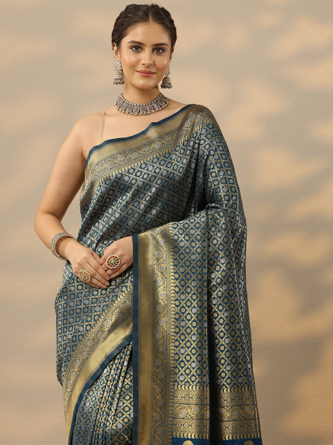 Blue Woven Design Banarasi Silk Blend Saree With Unstitched Blouse Piece