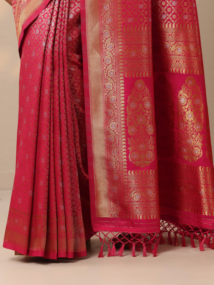 Pink Woven Design Banarasi Silk Blend Saree With Unstitched Blouse Piece