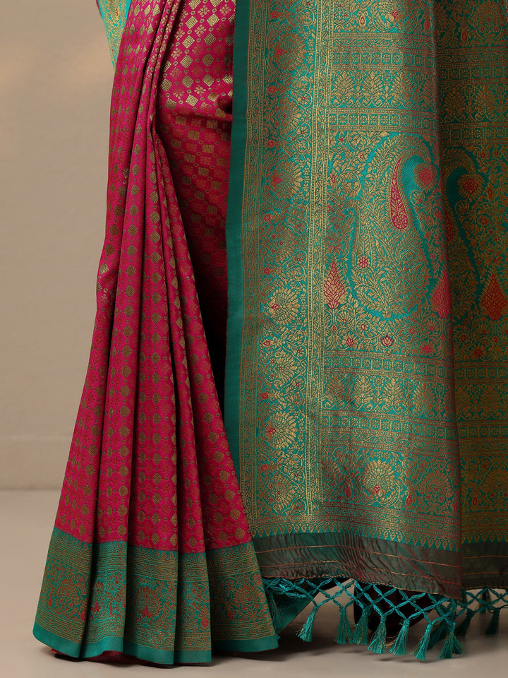 Pink Woven Design Banarasi Silk Blend Saree With Unstitched Blouse Piece