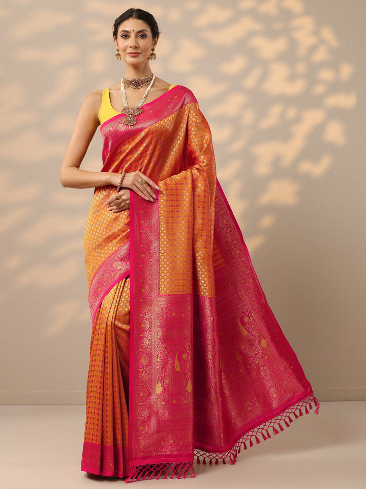 Mustard Woven Design Banarasi Silk Blend Saree With Unstitched Blouse Piece
