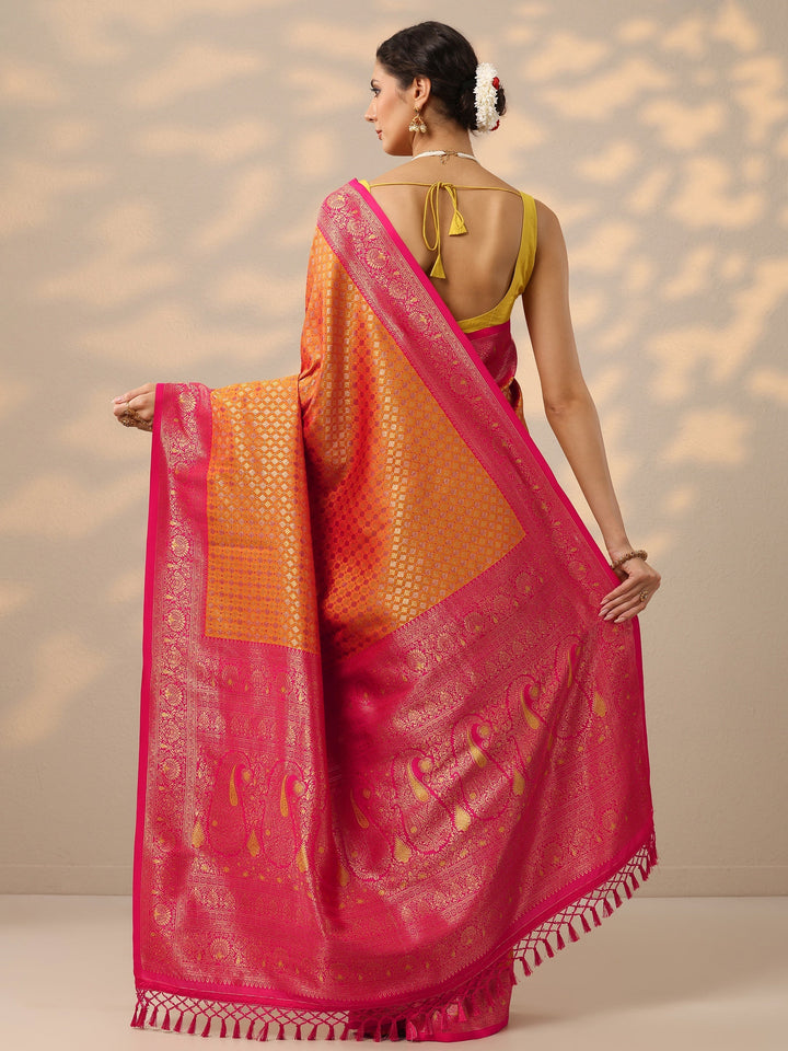 Mustard Woven Design Banarasi Silk Blend Saree With Unstitched Blouse Piece
