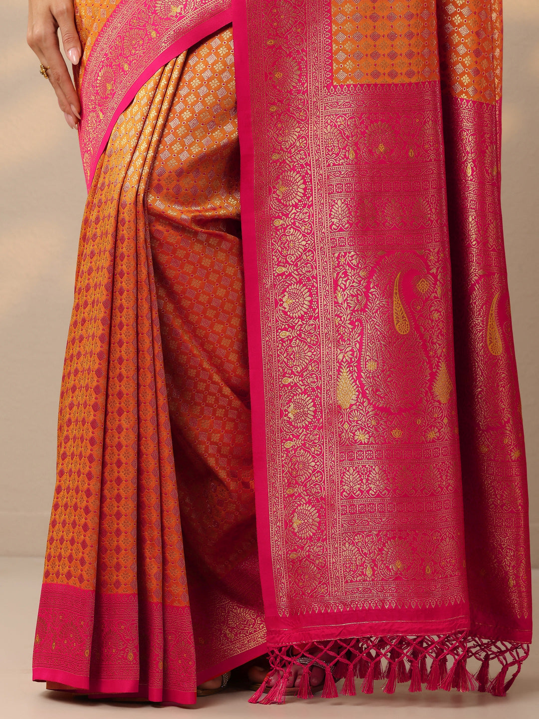 Mustard Woven Design Banarasi Silk Blend Saree With Unstitched Blouse Piece