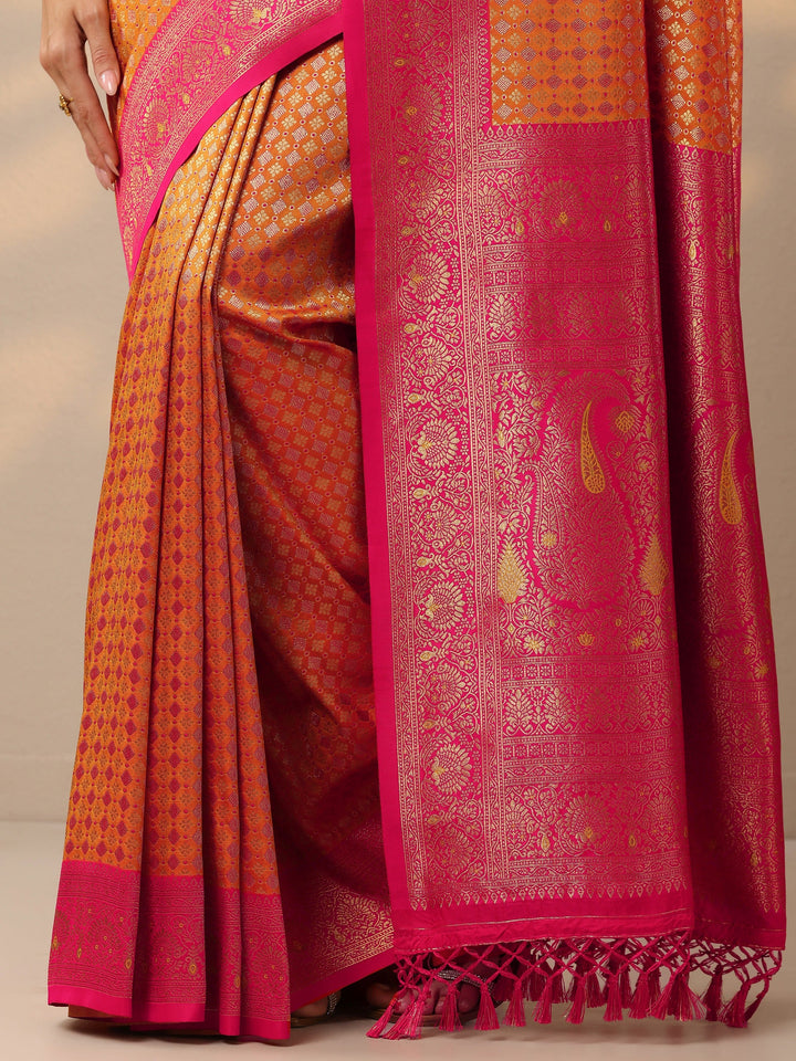 Mustard Woven Design Banarasi Silk Blend Saree With Unstitched Blouse Piece
