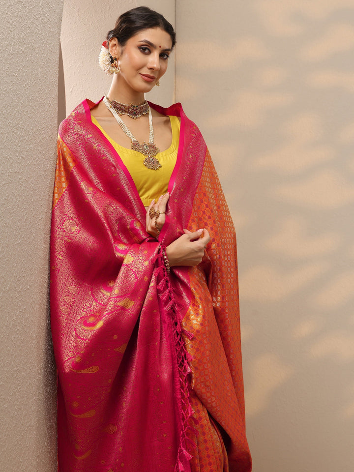 Mustard Woven Design Banarasi Silk Blend Saree With Unstitched Blouse Piece