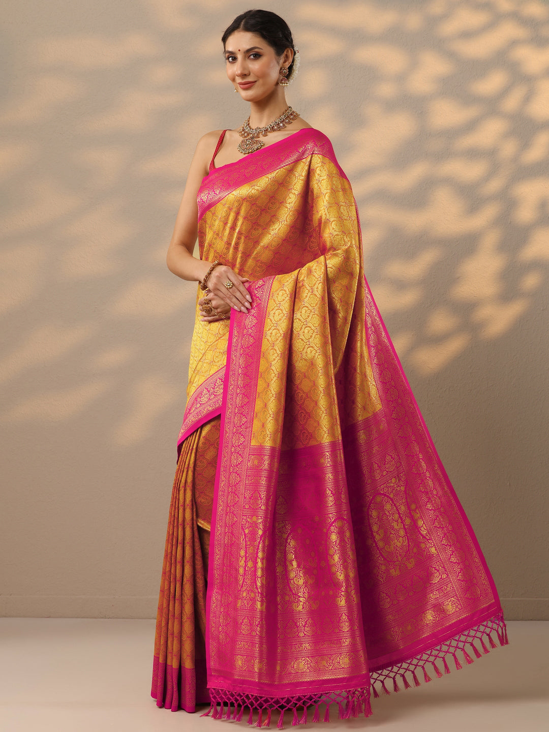 Mustard Woven Design Banarasi Silk Blend Saree With Unstitched Blouse Piece