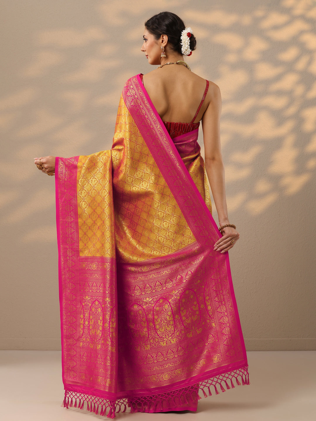 Mustard Woven Design Banarasi Silk Blend Saree With Unstitched Blouse Piece
