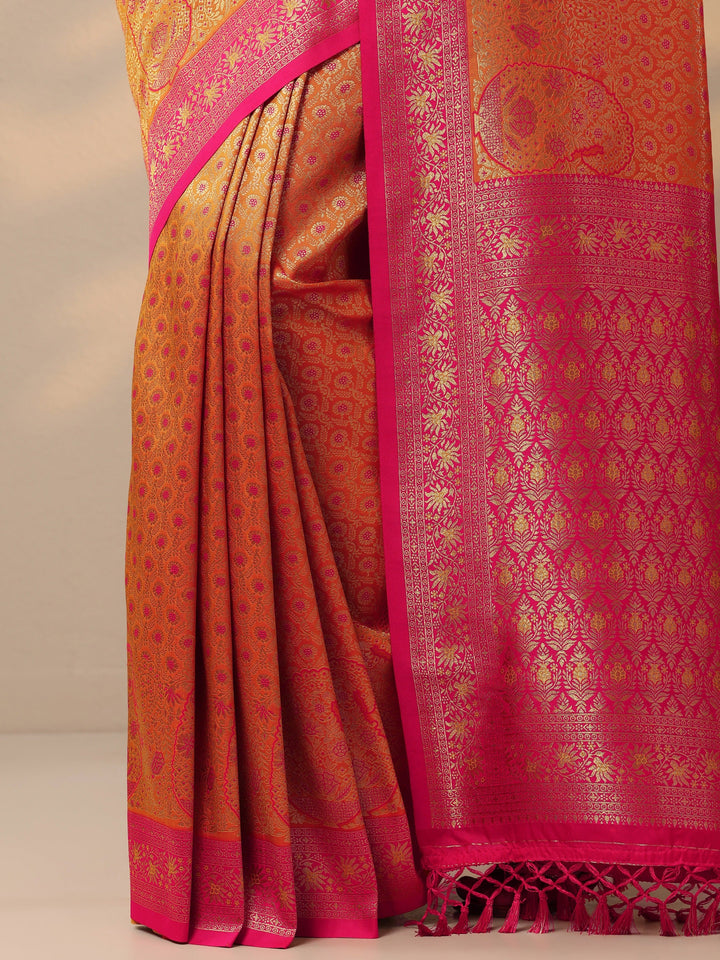 Mustard Woven Design Banarasi Silk Blend Saree With Unstitched Blouse Piece