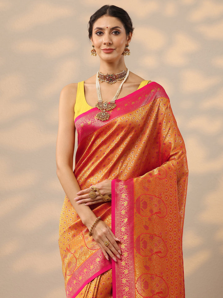 Mustard Woven Design Banarasi Silk Blend Saree With Unstitched Blouse Piece