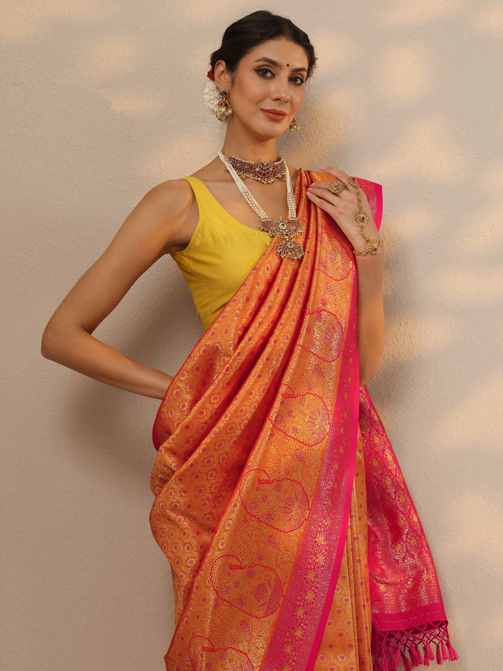 Mustard Woven Design Banarasi Silk Blend Saree With Unstitched Blouse Piece